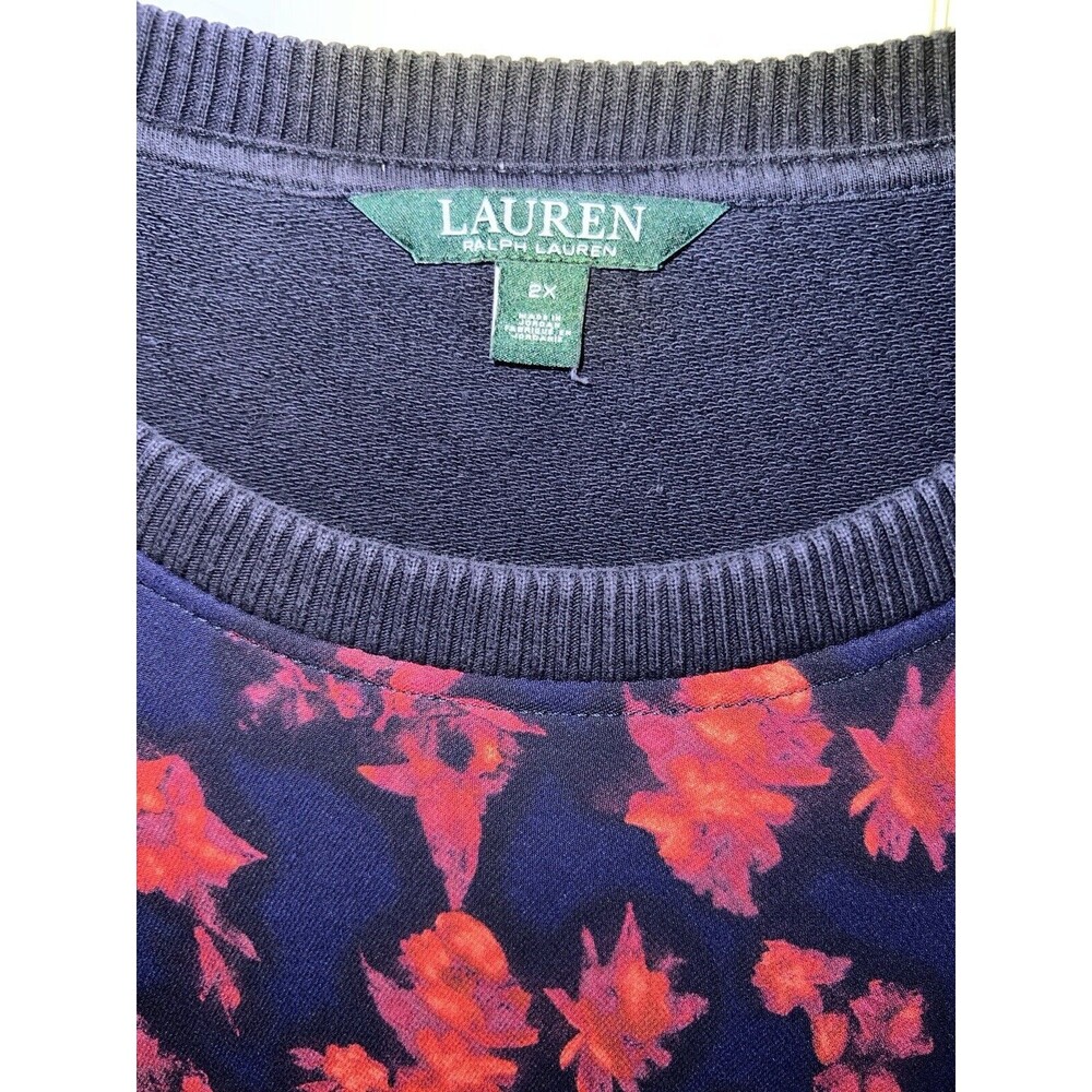 Lauren Ralph Lauren Sweatshirt Womens Plus Sz 2X Navy Red Floral Knit Sweater - Picture 3 of 8